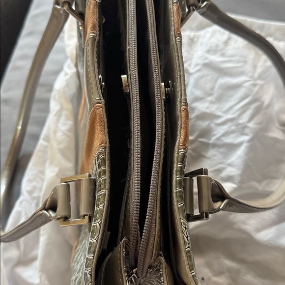 Beijo glossy deep champagne tone, faux green alligator texture, suede panel bag - Picture 4 of 10